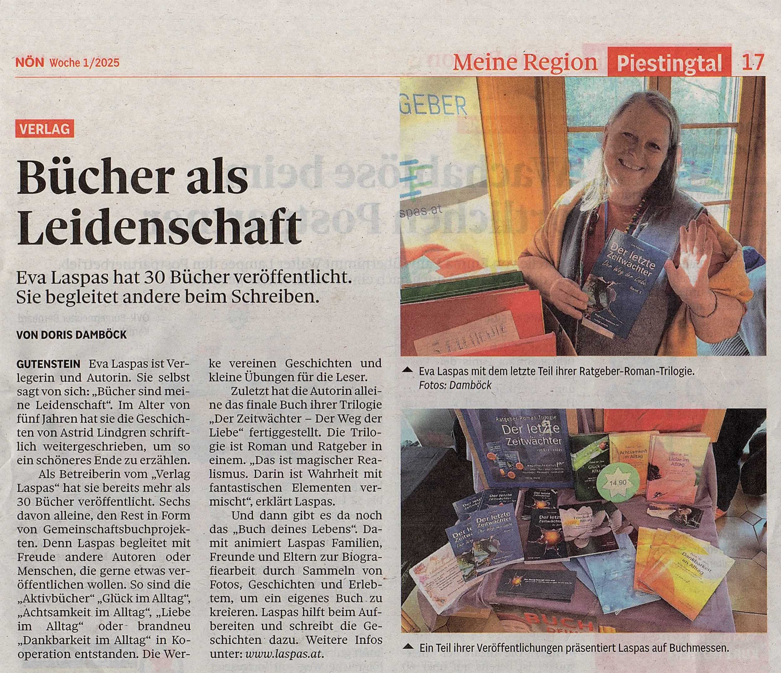 NÖN über Eva Laspas und ihre Bücher und Buch-Angebote Presseartikel aus der NÖN über Eva Laspas und ihre Bücher und Buch-Angebote